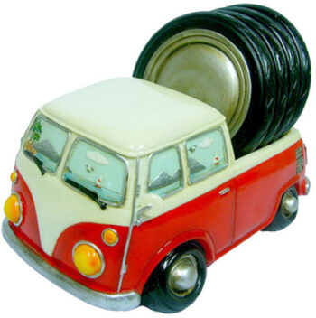 Hippie Van ute with 4 drinks coasters - Red